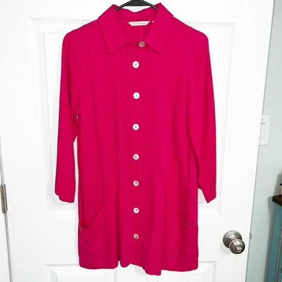 Soft surroundings button up tunic in fuchsia w/ mother of pearl buttons.like new - Picture 1 of 8